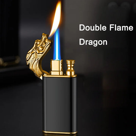 Windproof Double Flame Cigar Torch Lighter - Dragon, Tiger, Crocodile, Dolphin Design